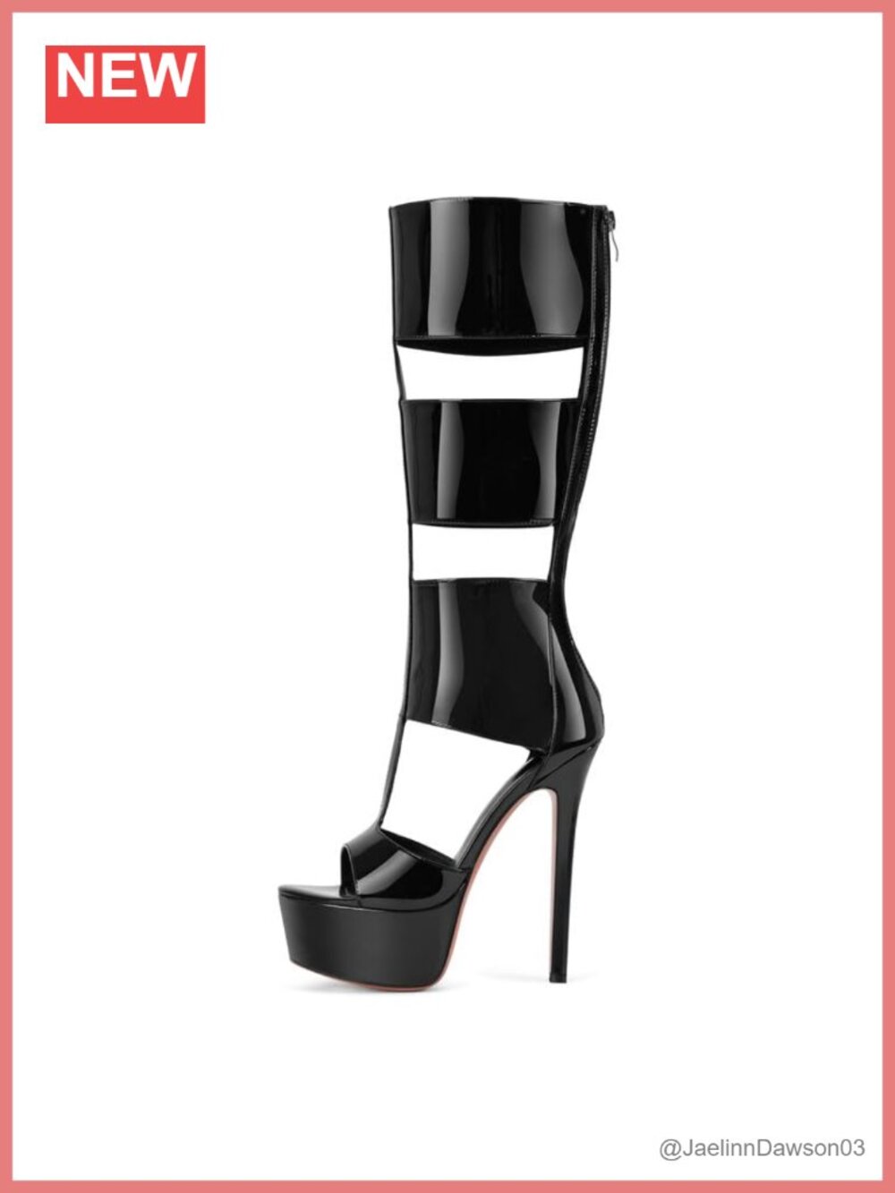 Gladiator Knee-High Platform Heels Stiletto Peep Toe Boots with Back Zipper PU